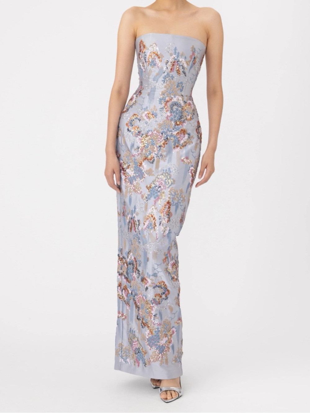 Sau Lee Isla Dress- Embroidered Light Blue Maxi Dress with Sequin Detail - Picture 4 of 5